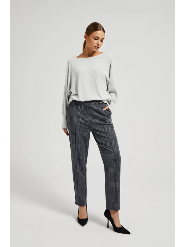 Moodo Szürke kockás egyenes szárú nadrág Moodo