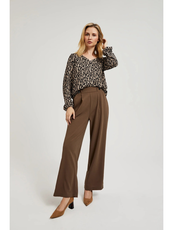 Moodo Bézs széles szárú gombos nadrág Moodo