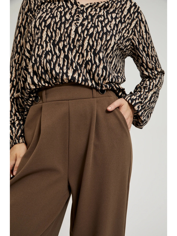 Moodo Bézs széles szárú gombos nadrág Moodo