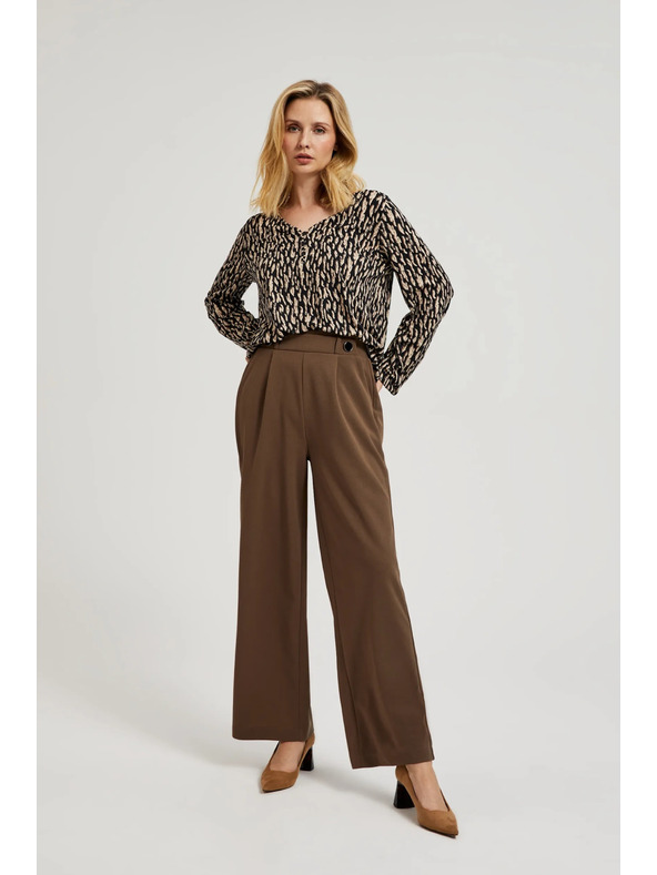 Moodo Bézs széles szárú gombos nadrág Moodo