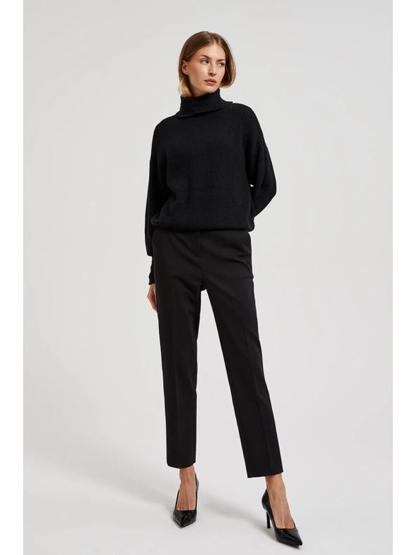 Moodo Elegáns fekete hajtásos nadrág Moodo