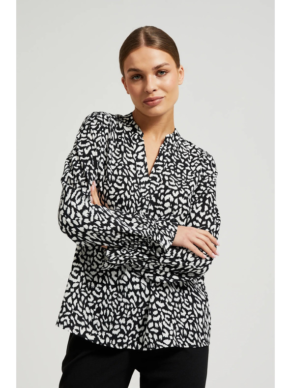 Moodo Fekete V-nyakú ing gallér nélkül Moood