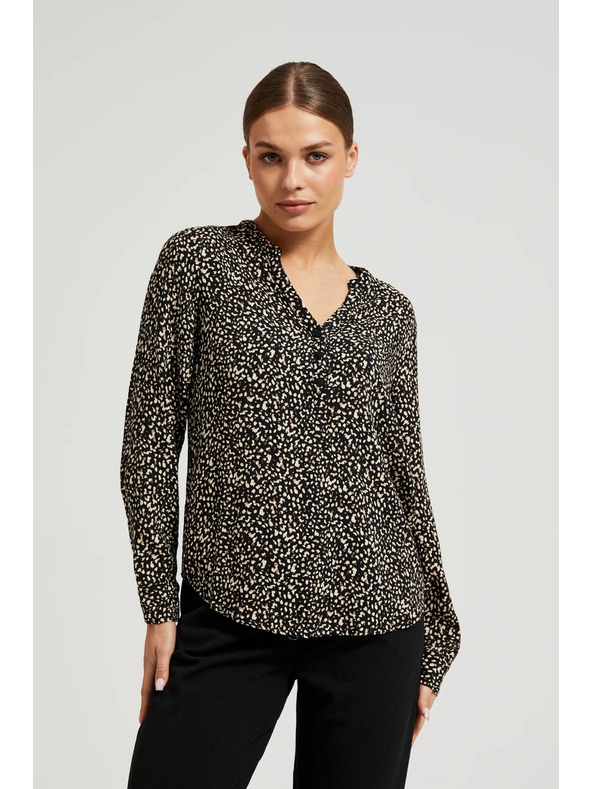 Moodo Mintás hosszú ujjú ing fekete Moodo