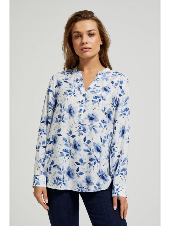 Moodo Fehér ing virágmintával és hosszú ujjakkal Moodo