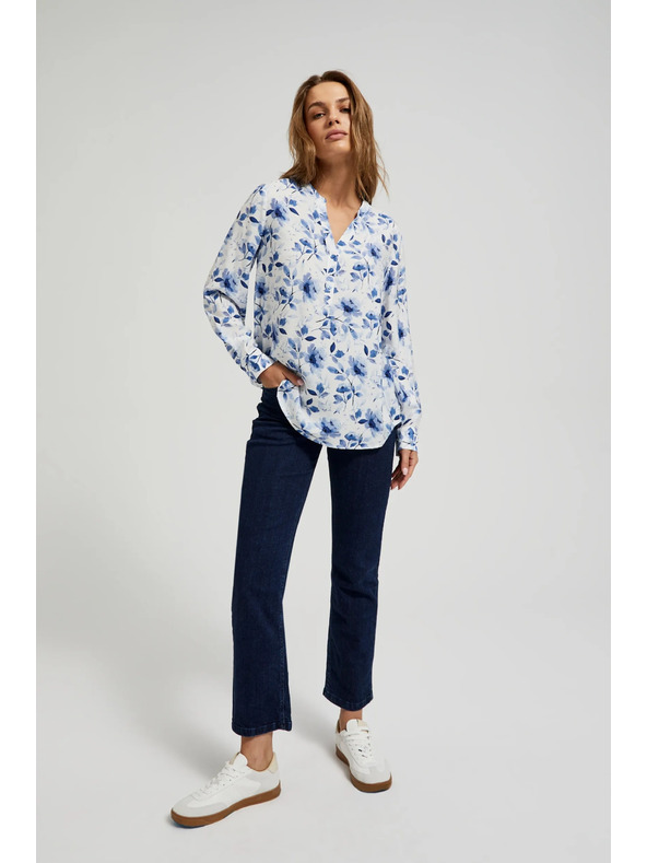 Moodo Fehér ing virágmintával és hosszú ujjakkal Moodo