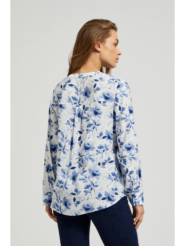 Moodo Fehér ing virágmintával és hosszú ujjakkal Moodo