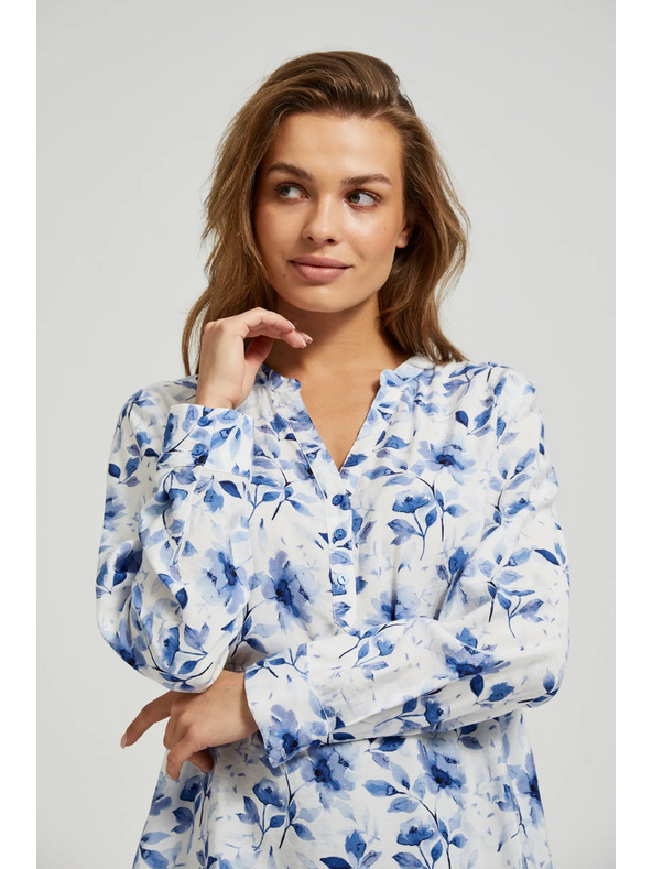 Moodo Fehér ing virágmintával és hosszú ujjakkal Moodo