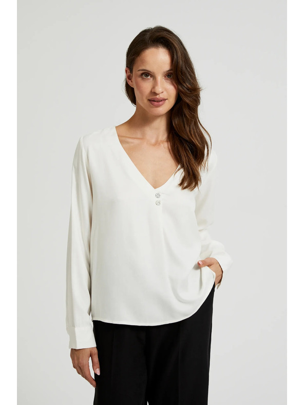 Moodo V-nyakú ing díszgombokkal fehér Moodo