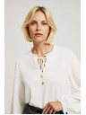 Moodo Fehér blúz megkötős nyakkivágással és felfújt ujjakkal Moodo