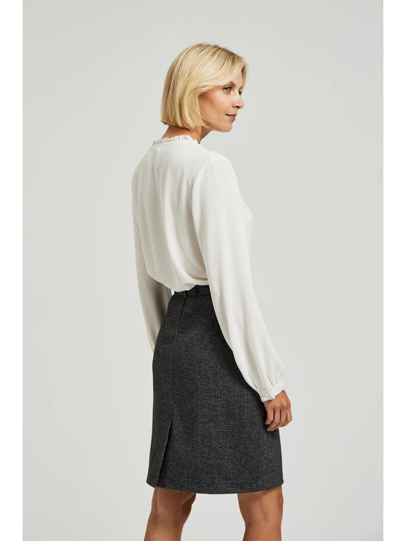 Moodo Fehér blúz megkötős nyakkivágással és felfújt ujjakkal Moodo