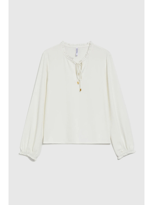 Moodo Fehér blúz megkötős nyakkivágással és felfújt ujjakkal Moodo