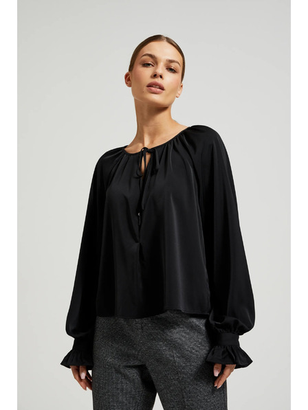 Moodo Fekete ing ráncolt ujjakkal és megkötős nyakkivágással Moodo