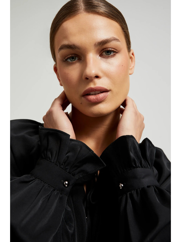 Moodo Fekete ing ráncolt ujjakkal és megkötős nyakkivágással Moodo