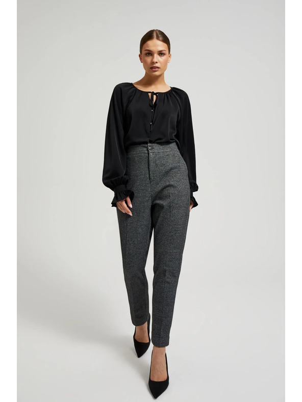 Moodo Fekete ing ráncolt ujjakkal és megkötős nyakkivágással Moodo