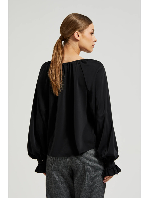 Moodo Fekete ing ráncolt ujjakkal és megkötős nyakkivágással Moodo