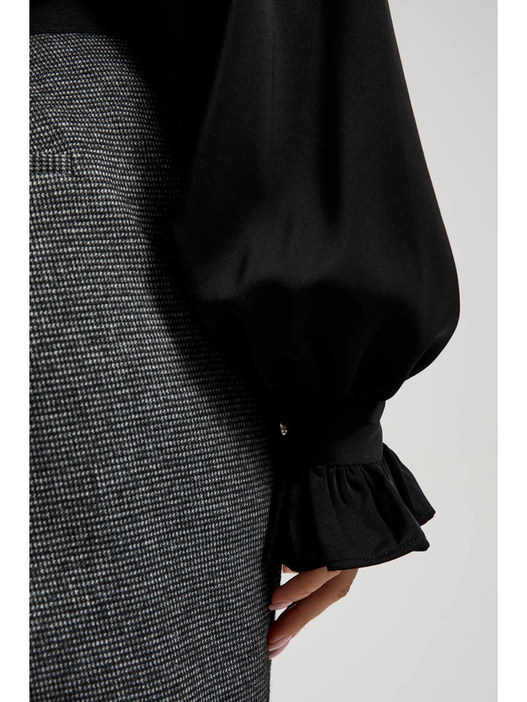 Moodo Fekete ing ráncolt ujjakkal és megkötős nyakkivágással Moodo