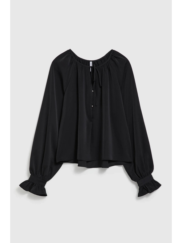 Moodo Fekete ing ráncolt ujjakkal és megkötős nyakkivágással Moodo