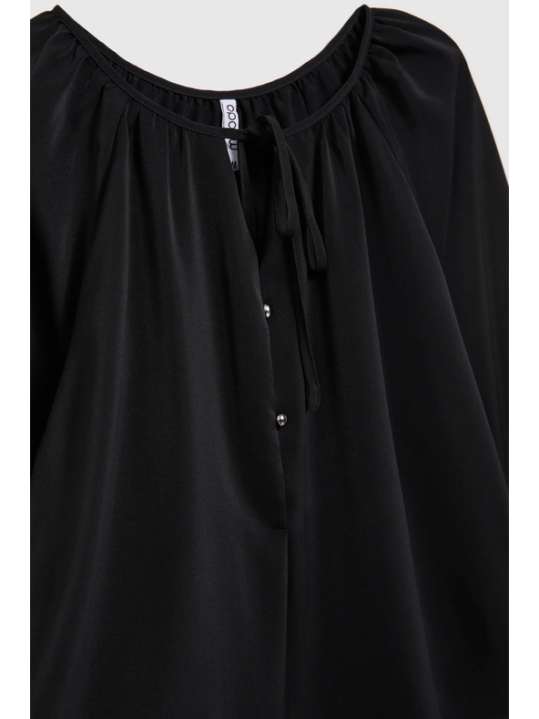 Moodo Fekete ing ráncolt ujjakkal és megkötős nyakkivágással Moodo