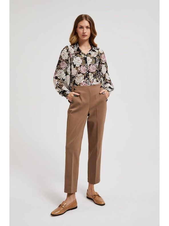 Moodo Pliszírozott ing virágmintával és buborék ujjakkal fekete Moodo