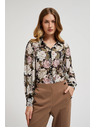 Moodo Pliszírozott ing virágmintával és buborék ujjakkal fekete Moodo