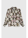 Moodo Pliszírozott ing virágmintával és buborék ujjakkal fekete Moodo