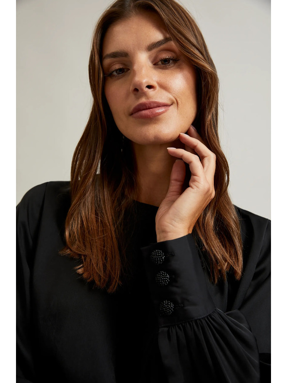 Moodo Elegáns fekete ing ráncolt ujjakkal Moodo