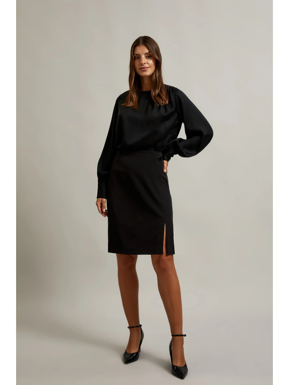 Moodo Elegáns fekete ing ráncolt ujjakkal Moodo