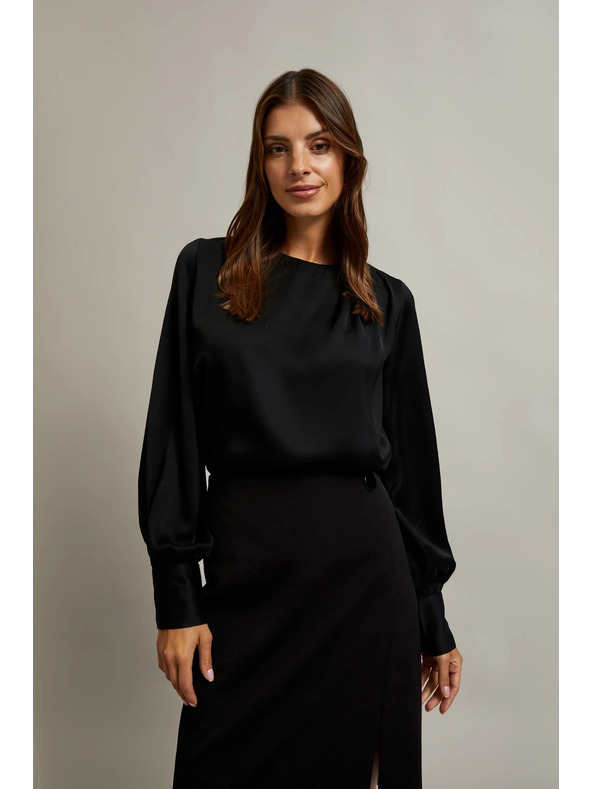 Moodo Elegáns fekete ing ráncolt ujjakkal Moodo