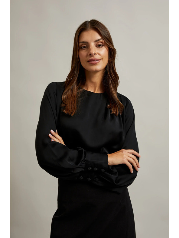 Moodo Elegáns fekete ing ráncolt ujjakkal Moodo