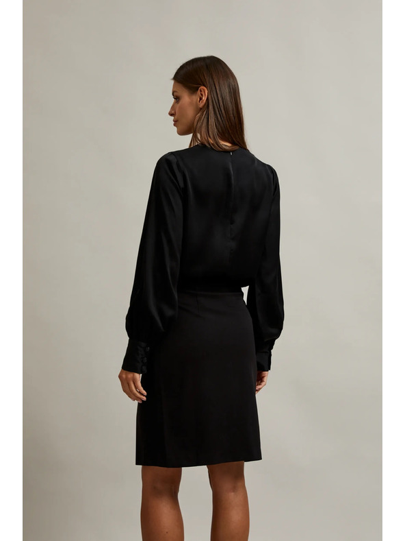 Moodo Elegáns fekete ing ráncolt ujjakkal Moodo