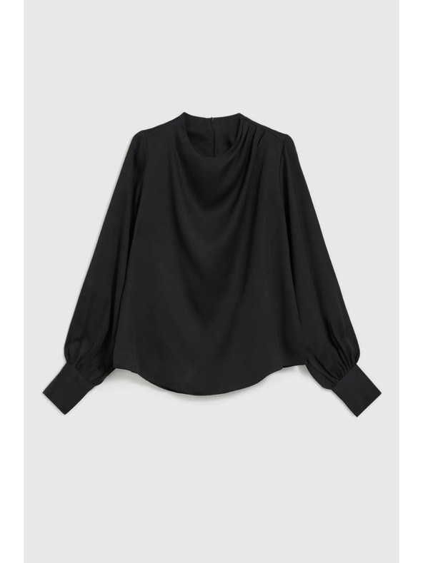 Moodo Elegáns fekete ing ráncolt ujjakkal Moodo