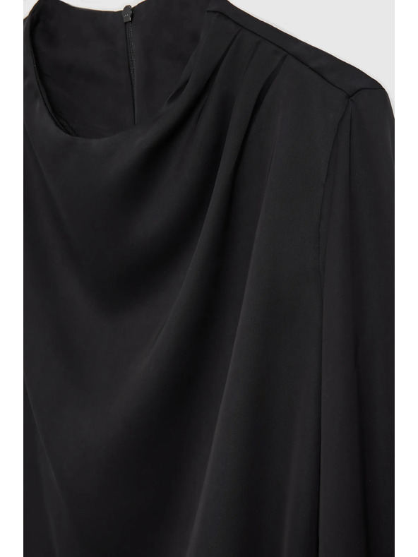 Moodo Elegáns fekete ing ráncolt ujjakkal Moodo