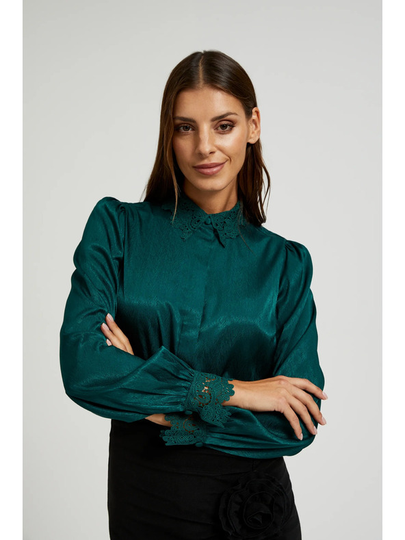 Moodo Zöld ing csipkés mandzsettával és gallérral Moodo
