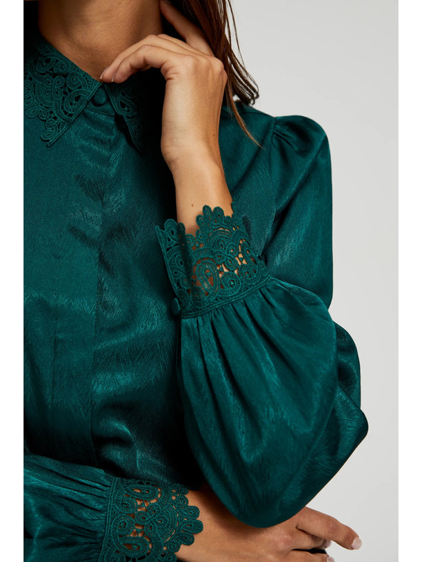 Moodo Zöld ing csipkés mandzsettával és gallérral Moodo