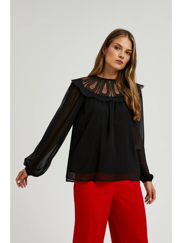 Moodo Fekete ing díszes nyakkivágással Moodo