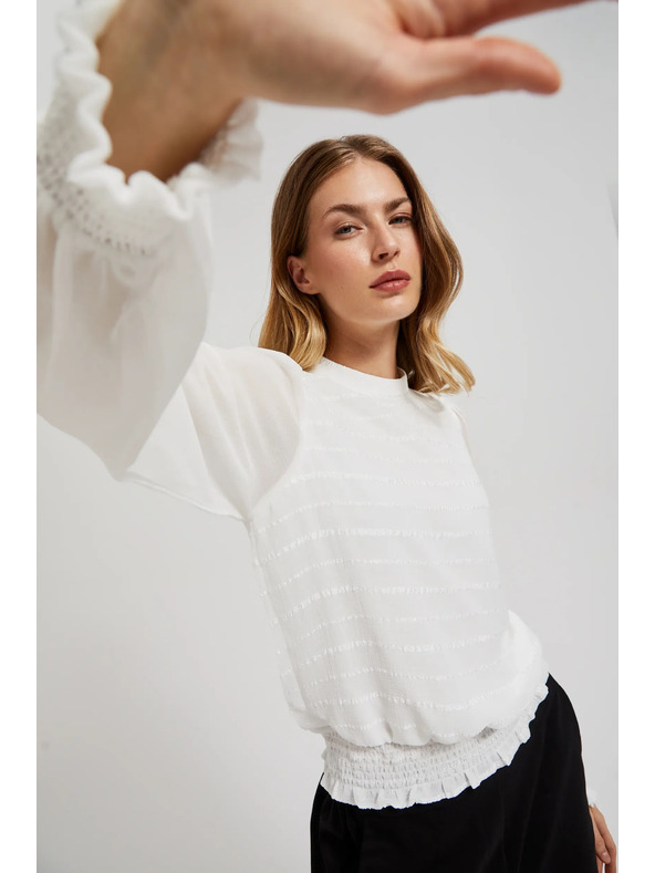 Moodo Elegáns fehér ing ráncolt ujjakkal Moodo