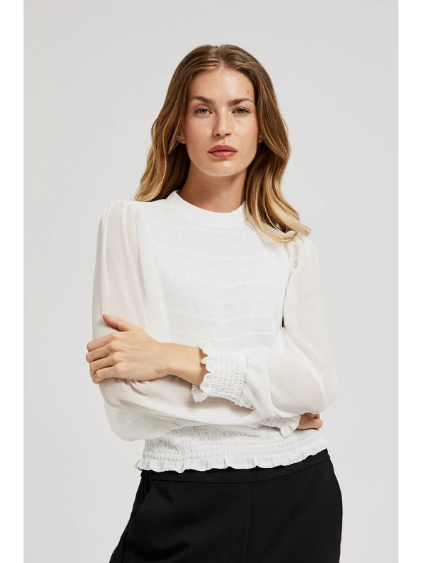 Moodo Elegáns fehér ing ráncolt ujjakkal Moodo