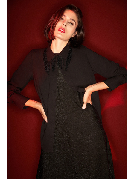 Moodo Fekete blúz kézzel varrt gyöngyökkel Moodo