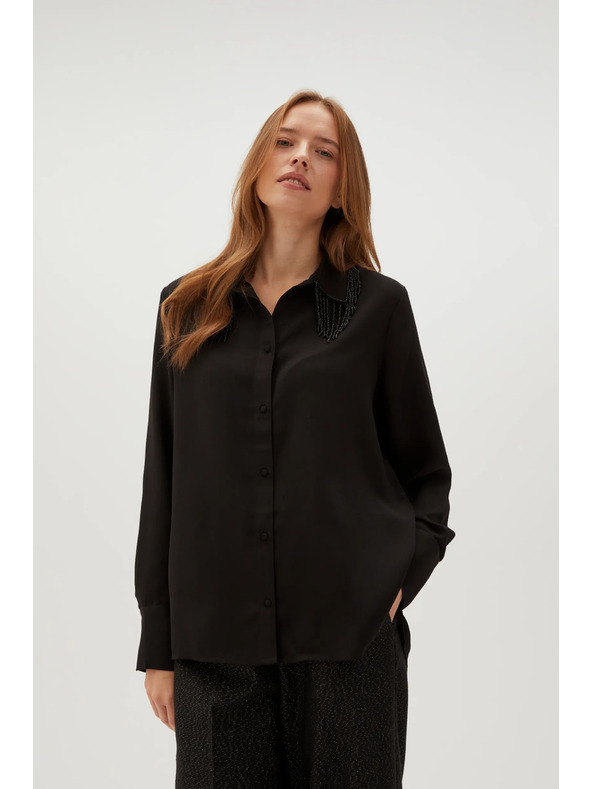 Moodo Fekete blúz kézzel varrt gyöngyökkel Moodo