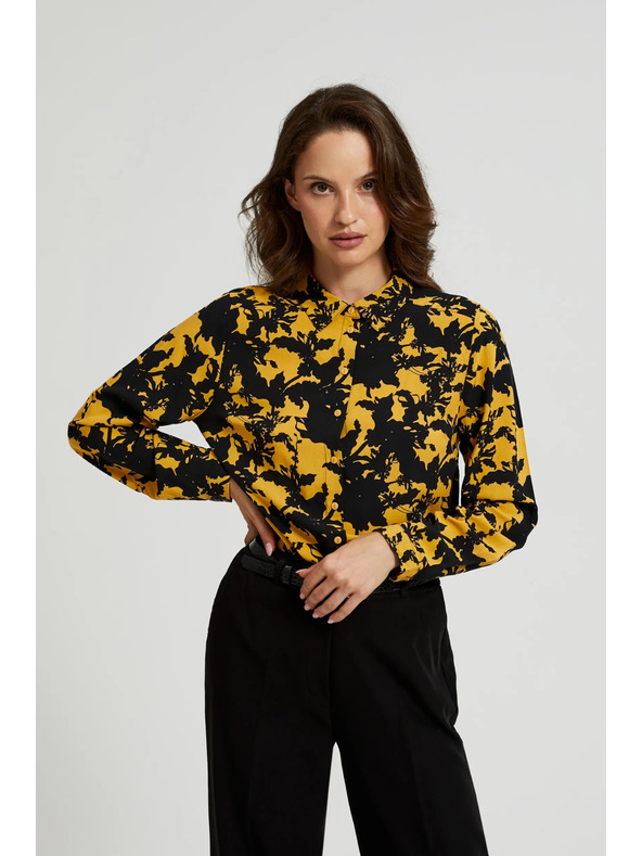 Moodo Viszkóz ing mintával és gallérral sárga Moodo