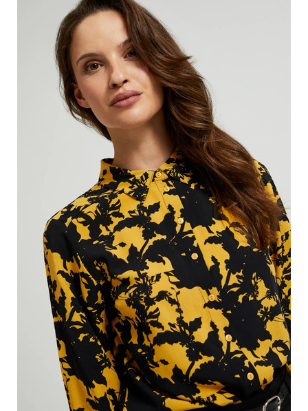 Moodo Viszkóz ing mintával és gallérral sárga Moodo