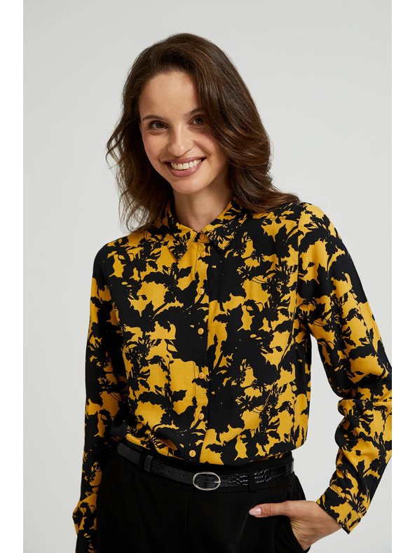 Moodo Viszkóz ing mintával és gallérral sárga Moodo