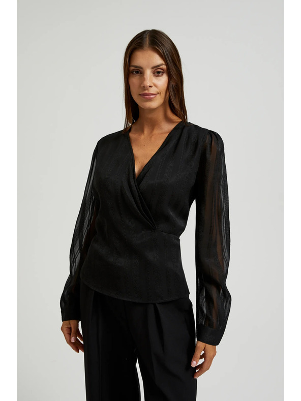 Moodo Elegáns fekete V-nyakú ing Moodo