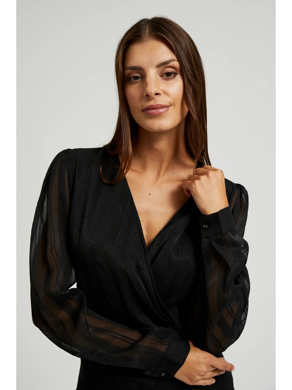 Moodo Elegáns fekete V-nyakú ing Moodo