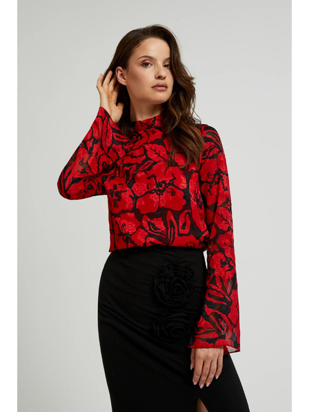 Moodo Fekete ing virágmintával és széles ujjakkal Moodo