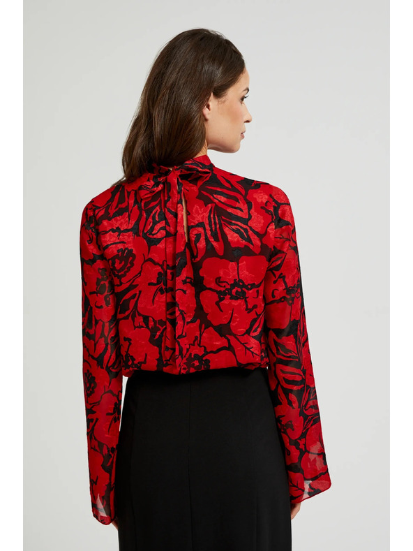 Moodo Fekete ing virágmintával és széles ujjakkal Moodo