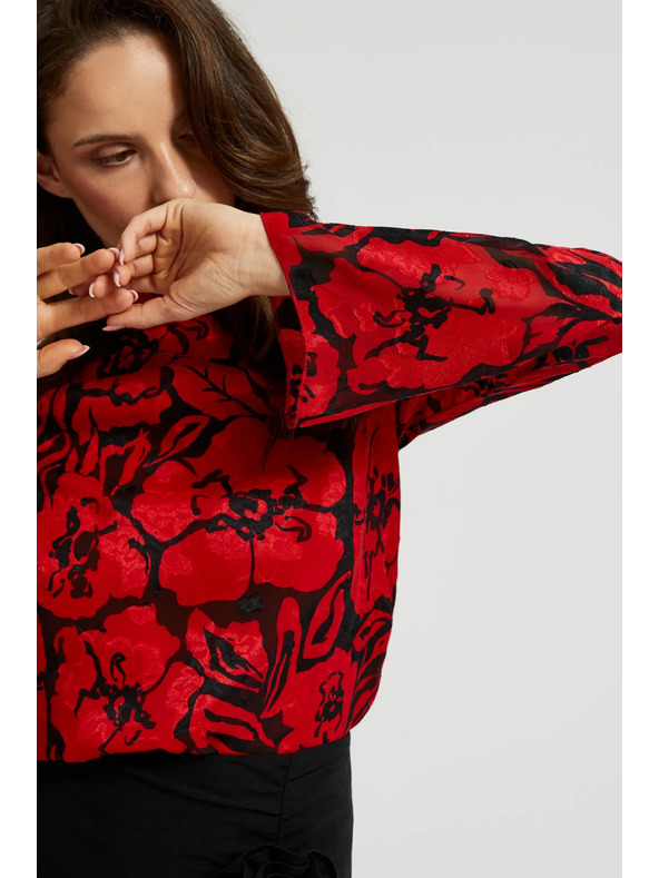 Moodo Fekete ing virágmintával és széles ujjakkal Moodo