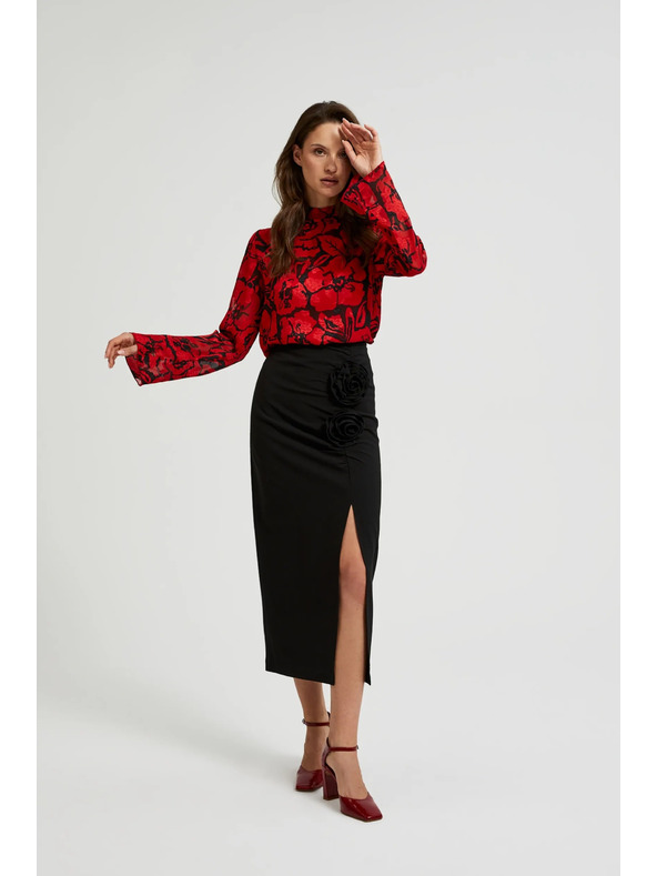 Moodo Fekete ing virágmintával és széles ujjakkal Moodo