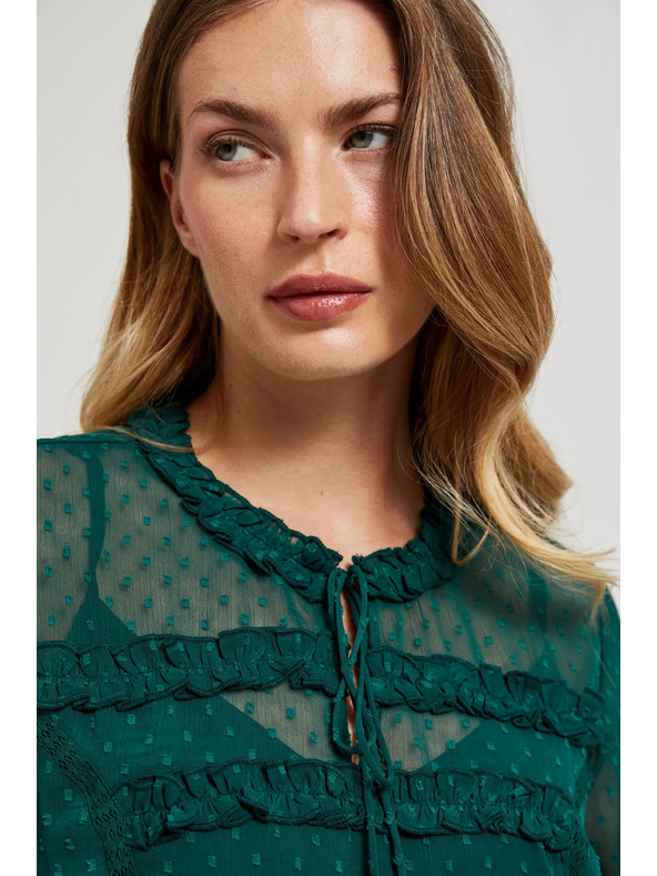 Moodo Zöld ing fodrokkal és nyakkivágásnál megkötővel Moodo