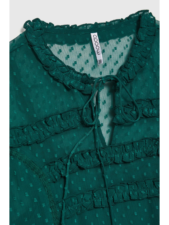 Moodo Zöld ing fodrokkal és nyakkivágásnál megkötővel Moodo